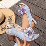 Summer Flower Decor Thick Heeled Sandals Women Plus Size 43 Lightweight High Heel Sandals Woman Back Strap Peep Toe Sandles 2026