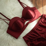 TikTok Viral MOYISU Summer Satin Bralette Strapless Push Up Bra&Set French Retro Anti Sag Lingerie Set Small Breast Support Gift