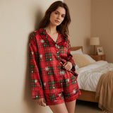 Women’s 2025 2 Piece Christmas Pajamas Set Long Sleeve Button Down Shirt + Shorts Set Summer Fall Lounge Clothes
