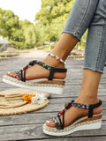 Fashion T-Strap Platform Sandals  Women New Mix Color Elastic Band Wedge Sandals Woman Summer Daily Open Toe Sandalias Female