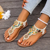 Bohemia Style Flat Heel Sandals for Women Fashion Bead Clip Toe Beach Sandles Woman Plus Size 43 Lightweight Gladiator Sandalias