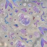 5D Deep Sea Fish Nail Art Stickers Shimmery Bubble Colorful Marine Life Nail Decals Summer Ocean Self Adhesive Manicure Decal