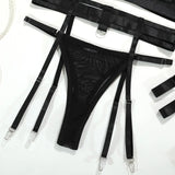 Toucheart Sexy Mesh Patchwork Halter Bra Set For Women Solid Color Hot Girl Girdle Garter Belt Micro See-through Underwear Set