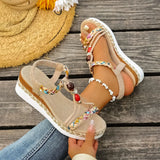 Fashion T-Strap Platform Sandals  Women New Mix Color Elastic Band Wedge Sandals Woman Summer Daily Open Toe Sandalias Female