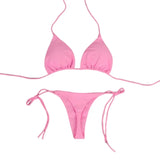 2025 Sexy Halter Solid Color Bikini Set Women's Swimsuit Two-Piece Triangle Thong Swimwear Bathing Suit for Beach Biquinis
