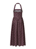 Women's Summer Halter Neck Long Dress Dot Print Sleeveless Backless A Line Dresses for Beach Party