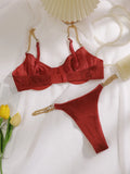 Women Glitter Lingerie Set Metal Chain Strap Underwire Bra And Thong 2‑Pcs Sexy Intimate Lingerie Set U1110