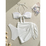 3PCS With Sarong Metal Star Halter Bikini Female Swimsuit Women Swimwear Three-Pieces Bikini Set Bather Bathing Suit Swim V7042