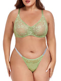 Sexy Floral Lace Womens Lingerie Set Breathable Erotic Bra And Briefs Sets Panties Thong Plus Size Underwear B C D E F Cup
