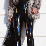 Sexy Nightclub Pants Women Faux Leather Pencil Pants Solid Color High Waist Mirror Surface Solid Color Shinny Slim Trousers