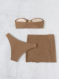 With Skirt Wrinkled Bandeau Bikini Female Swimsuit Women Swimwear Three-pieces Bikini Set Metal Ring Bathing Suit Swim Beachwear