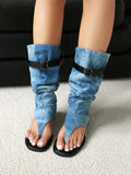 2025 Brand Plus Size 48 Trendy Denim Blue Gladiator Sandals Women Chic Black Chunky Heels  Fashion Comfy Walk Summer Boot Shoes