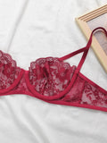 charming French Style Lace Lingerie Set - ultra-thin red lace Bra & Thong Sexy ultra-thin Underwear, Ideal Gift for Her YS2451