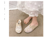 Breathable Mesh Linen Slippers For Women Summer Flat Shoes Anti-slip Female Indoor Outdoor Slides Office Lady Walking Sandals