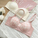 Summer Lace Half Cup Bra Small Bust Beachwear Gathering Light Support Pure Bralette Ultra Thin Wirefree Set AU MOYISU S-XL-32-38