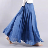 Maxi Skirt Double Layer Women Skirt A-Line Loose Fit Elastic Waist Solid Color Design Flowy Skirt Spring Summer Casual Wear