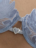 Light Blue Leaf Embroidery Lingerie Set Women Sheer Mesh Push Up Bra And Thong 2 Piece Sexy Transparent Lace Underwear ZA824031