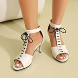 T-Shaped Strap High Slim Heel Peep Toe Hollowed Sexy Sandals Smooth Patent Leather Material Ankle Buckle Women's Sandals
