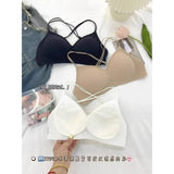 Deep Plunge Lingerie Cross Back Straps Summer Invisible Bralette Thin Cup, Adjustable U Back Support Balconette Bra Cool Comfort
