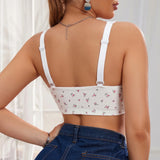 Women Lace Trim Butterfly Print Front Closure Wireless Bralette Comfortable Breathable Brassiere Plus Size Padded Push Up Bras