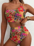Women Sexy High Waist Split Swimsuit Lace Up Floral Bikini Set Summer Two-piece Beachwear Bathing Suit Thong Biquinis