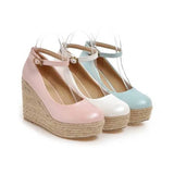 NASBAVI Classic Wedges Shoes for Women Spring Casual Ankle Straps High Heels Pumps Shoes Green Wedge Wedding Office Shoes Female
