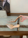 French Summer CRYSTAL PVC Transparent Pointed Toe Women Slippers Pumps Mules Shoes Elegant Thin High Heels Banquet Party Sandals