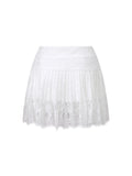 Women Solid Color Patchwork Lace Mini Skirt High Rise A-line Short Pleated Skirts Casual Summer Streetwear