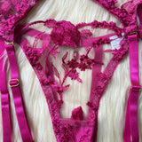 Toucheart Sexy Lingerie Embroidery Printing Bra Garters Set For Women Mesh See- Through Hollow Out Exotic Sexy Underwear Suit
