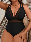 2026 Mesh Swimsuit Women One Piece Black Strappy Large Plus Big Size Swimwear Female Bathers Bathing Swimming Swim Suit 0XL-5XL