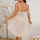 Sexy Blue Floral Printed Women Pajama Lace Backless Camisole Nightdress Home Pajamas for Summer Dress