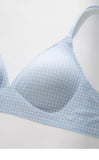 Japanese Checkered Crop Top Bra Small Bust Anti-Sagging Wirefree Pure Cotton Bralette Beachwear Light Support Set S-XL AU MOYISU