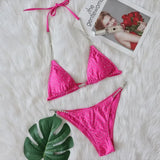 Bikini 2026 Sexy Swimwear Swimsuit Women Rose Red Rhinestone Chain Halter Triangle Bikinis Set Bathing Suit Beach Bikini Luxe