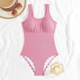 S - XXL 11 Colors Ribbed Frilled Women Swimwear One Piece Swimsuit Female Backless High Leg Cut Bather Bathing Suit Swim K7097
