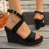 Black Super High Heels Sandals Women Flats Platform Sandals with Rivet Cow Leather Comfort Summer Shoes Casual Daily Dress AU31