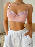 High Quality Pink Heavy Duty Lace Design Underwear Bow Daily Push Up Bra Sexy Lingerie Women With Steel Ring  J1903