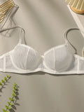 Solid color transparent lace stripe 2-piece set paired with sexy thong new women's underwear set girls Lingerie