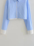Foridol Stripes Crop Top+shirt 2 Pcs Outfits Women Casual Summer Autumn Casual Set Blue Matching Set Shorts Set Female Suit