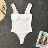 2023 Vintage Swimsuit Women One Piece Ruffle Strap Swimwear Female Push Up Monokini Padded Beach Bathing Suits Black Bodysuits