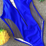 Splicing Fishnet Mesh Zipper Female Swimwear One Piece Swimsuit Women Monokini High Leg Cut Bather Bathing Suit Swim Beach Wear