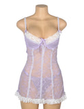 Pink Sexy Lace Ruffled Suspender Nightdress for Women Babydoll Lingerie Push Up Chemise Sleepwear