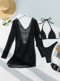 DEKA With Long Sleeve Cover Up Bathing Suit Solid 3 Piece Micro Bikini Set Women Swimsuit New Swimwear Beachwear Biquini Female