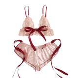 Women's 2 Piece Pajama Sets Lingerie Solid Color Bow Bandage Bra Camisole with Shorts Sexy Loungewear Summer