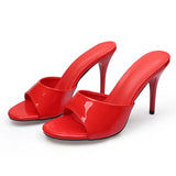 2025 Brand Design Red High Heels Outdoor Slipper Slides Sandals Women Elegant Black Open Toe Summer Nude Mules Shoes Big Size 43