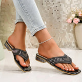 2026 New Woman Square Head Slippers Simple Versatile Women's Water Diamond Sandals Thick Bottom Non Slip Women Flip Flops