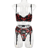 Toucheart Sexy Bra Lingerie 2-piece Set Mesh Transparent Bodysuit Heart Embroidery Lace Hollow Underwear Sexy Bras Body Femme