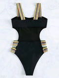 Splicing Black Contrast Women Swimwear One Piece Swimsuit Female Monokini High Cut Bather Backless Bathing Suit Swim Beachwear