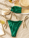 Splicing Metallic Stain One Shoulder Bikini Women Swimwear Female Swimsuit Two Pieces Bikini Set Bandeau Bathing Suit Swim Lady