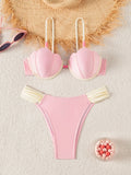 Sexy Coffee Contrast Ruffles Thong Bikini Set Women Hollow Out Push Up Underwire Bra Swimwear 2026 Summer Bathing Suit Swimsuit