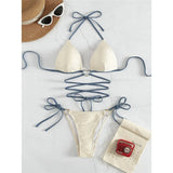 New Wrap Around Halter Wrinkled Bikini Women Swimwear Female Swimsuit Two-Pieces Bikini Set Bather Bathing Suit Swim Lady V4081